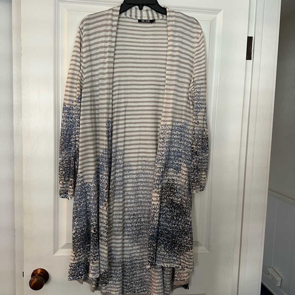 Nic & Zoe Tan Striped long Cardigan
